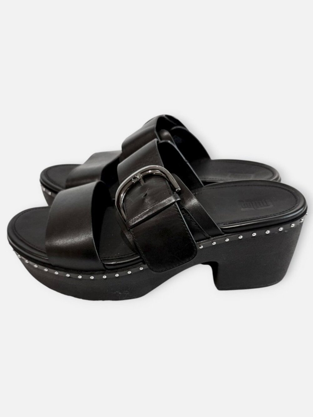 NWT FitFlop Women Pilar Leather Clog Sandals in Black Size 8